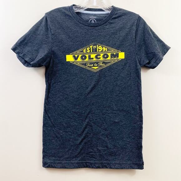 Volcom Modern Fit Logo Gray/Yellow Short Sleeve T-Shirt - Picture 1 of 4